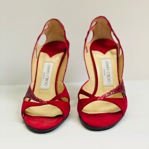 Jimmy Choo Red Suede Snake Skin Pumps